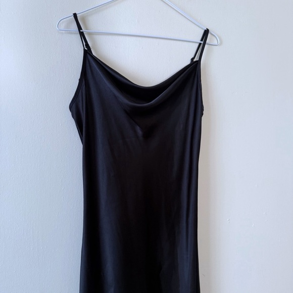 Bebe Slip Dress Size M NWT Satin Black Cowl Neck Lightweight Minimalist Midi NWT - Picture 4 of 9